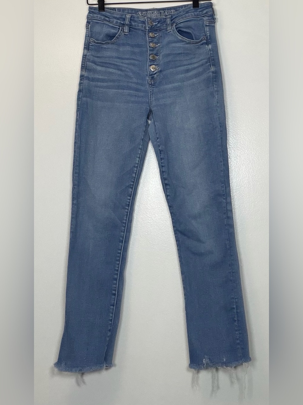 American Eagle High-Rise Women's Blue Skinny Jeans Raw Hem